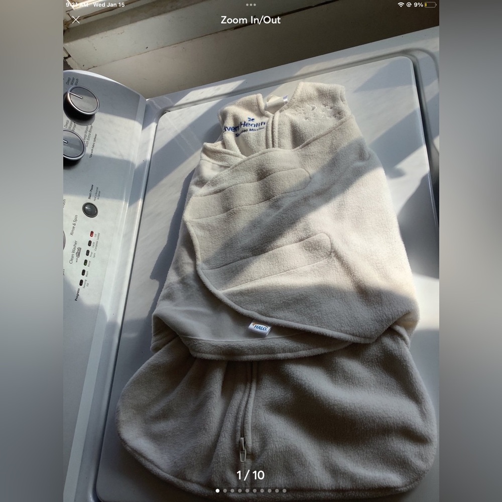 Halo swaddler newborn white fuzzy gently used smokefree home